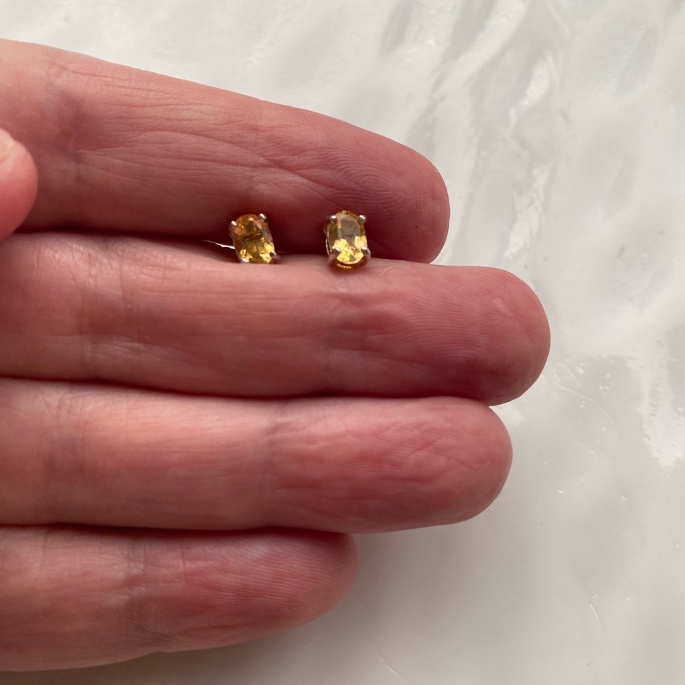 Simple Citrine oval cut Stud Earrings set in Sterling Silver - Picture 4 of 5
